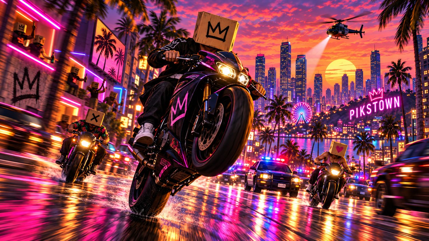 Roue arrière en moto sur l'avenue du front de mer.